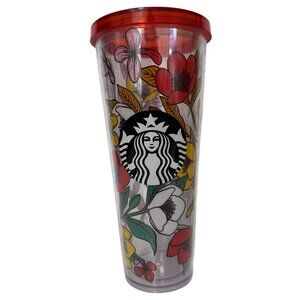 Starbucks 2017 Venti Poppy Floral Flower Cup Tumbler 24 oz w/ Lid No Straw